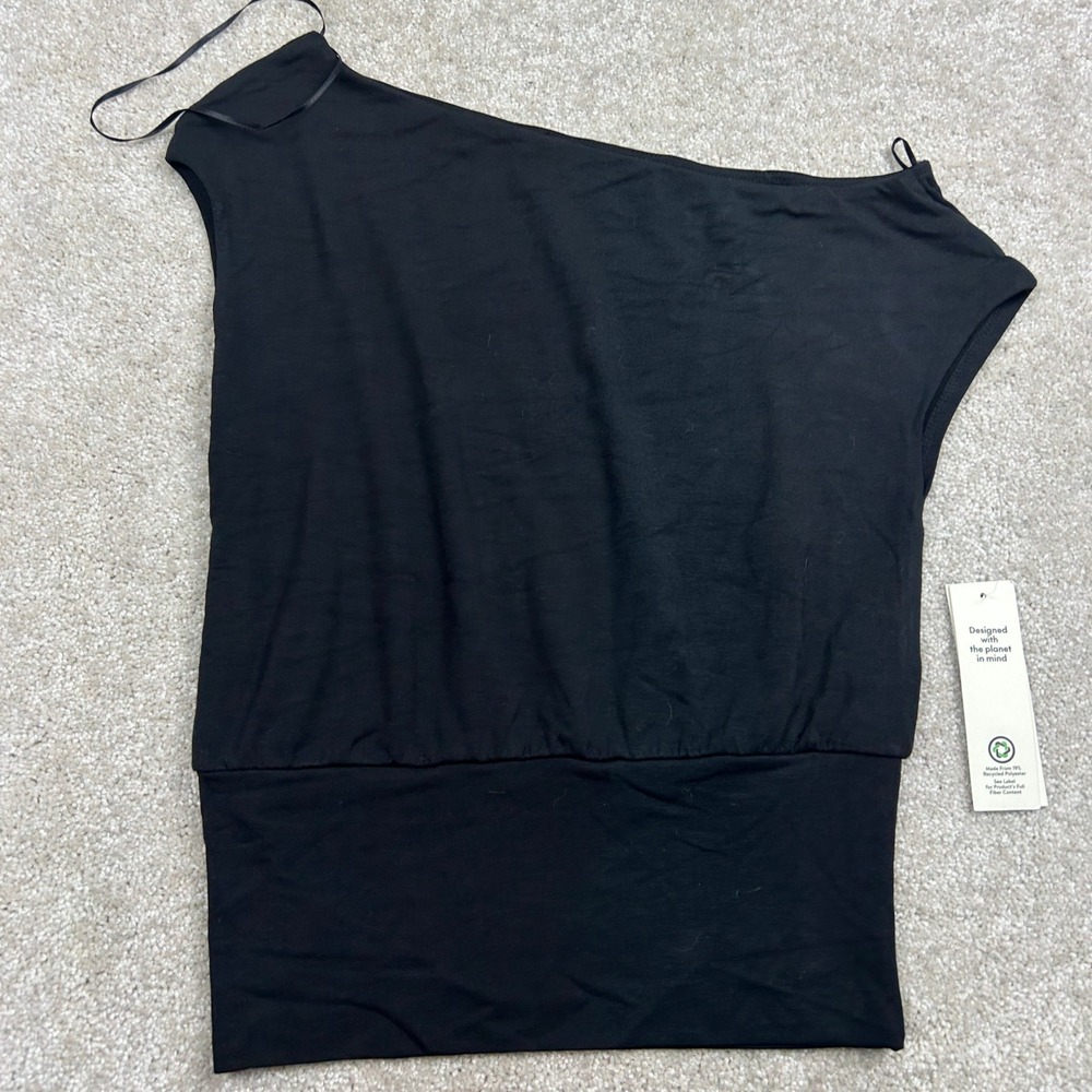 No Boundaries One Shoulder Top Womens XXS Black Banded Hem Y2K New